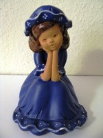 Fábián Zója jelzett kerámia szobor - Kék ruhás kalapos lány