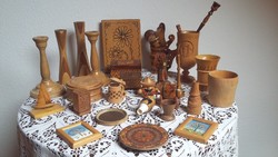 Sok fa tárgy (kép, váza, gyertyatartó, doboz, kupa, pohár, pipa, szipka, emléktárgy, sószóró, stb.) 