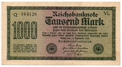 Németország 1000 német Márka, 1922, fekete sorszám, szép