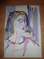 Ismeretlen fiatal nő portréja, akvarell, jelzés nélkül