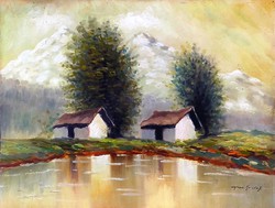 Szepesi Kuszka Jenő (1885-1948): Házak a folyóparton