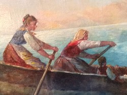 1 FT XIX századi Itáliai mester  F. BOSCARI Műkincs 50 x 81 cm  festmény olaj vászon Töredék Áron
