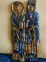 Retro kerámia falidísz, Balczó Edit munkája: Király és királyné, 37 x 17 cm