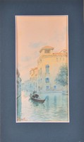 Pietro Toretti (1888-1927): Velencei gondola, akvarell