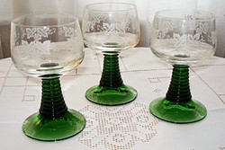 German wine glasses with a sandblasted grape pattern