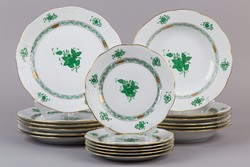 6 személyes Herendi zöld Apponyi mintás tányér készlet