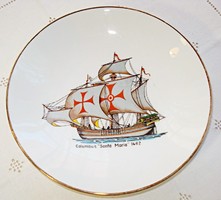 Porcelain children's plate depicting Santa Maria, Columbus's ship