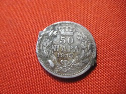 I.  Péter  Szerbia   50 para  1915  ezüst  , 17mm