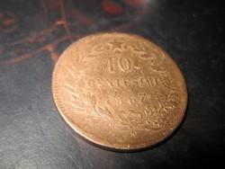 10  centesimi  1867 Vittorio Emanuel   29mm