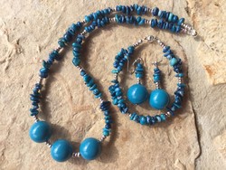 Dekoratív Lazuli splitter szett: gyöngysor, karkötő és fülbevaló