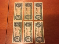 6 darab 20 forintos sor szép bankjegyek 