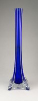 0Q861 Régi kék fújt üveg szálváza 29 cm