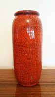 Retro piros repesztett mázas kerámia váza 23 cm