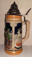 Porcelán Német fedeles söröskorsó(Thewalt márka).