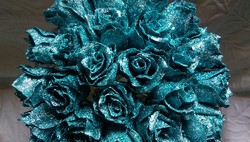 6 db türkiz csillámos csiptetős romantikus rózsa karácsonyfadísz 