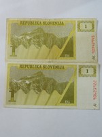 1991 Szlovén 1 tolár 2 db.
