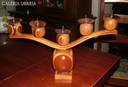 Fa intarziás háromágú asztali gyertyatartó
