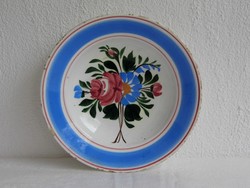 Antik hollóházi virágos keménycserép tányér