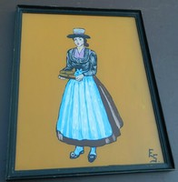 Dutch glass painting with sign