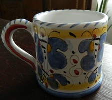 Hand painted meran mug with rooster pattern