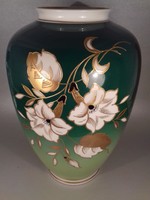 Kiváló látványos ajándék akció! Testes Wallendorf aranyozott porcelán öblös nagy méretű  váza 30 cm