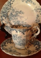 Antik fajansz sarreguemines fleury kávés csésze + sütis tányér