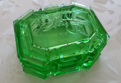 Régi üveg bonbonier szecessziós ékszertartó madaras doboz