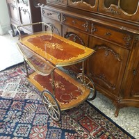 Antik barok intarziás zsurkocsi és asztal