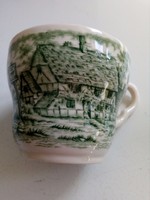 Szignós metszet nyomatával,régi vidéki angol táj templommal,zöld mintás csésze