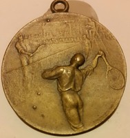 Tennis men's doubles from 1929 in sports medal, engraved l.L.G.T.S.K., Bronze, hugenin manufacturer