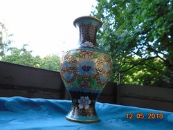Rekeszzománc,cloisonné ,kínai váza lótuszmintával aranyzománc alapon 21 cm