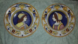 31,5 cm antik majolika kerámia Raffaellesco falitál  fali dísz Deruta Italy  sárkányos tányér párban