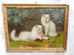 Bolerádszky Benő "Cicák."Olaj vászon festmény.