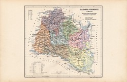 Baranya vármegye térkép 1904, megye, Nagy - Magyarország, eredeti, Kogutowicz Manó, atlasz