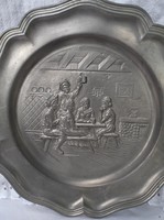 Fém - NAGY - Régi Bajor falra akasztható ón tányér átmérő 22 cm