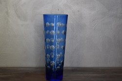 Csiszolt kék pöttyös ólomüveg váza