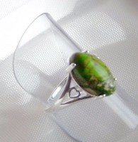 Türkiz gyűrű, (zöld réz-türkiz)díszes ezüst foglalatban USA 7,5-es