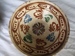 Kerámia -Tál - Nagyon - nagyon antik FALRA AKASZTHATÓ tökéletes - hibátlan mázas cseréptál 20 x 6 cm