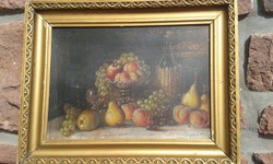 Murin vilmos: fruit still life, oil painting, vintage antique picture frame