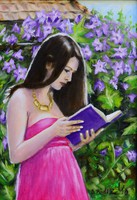 Olvasó lány (Bíbor hercegnő) Olaj vászon, 35x50 cm