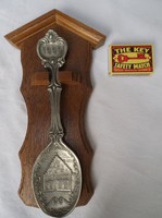 Spoon - 23 x 12 cm - 1995. Numbered pewter spoon with hardwood holder - German