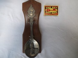 Spoon - 21 x 7 cm - 1985 pewter spoon, on hardwood holder, - German