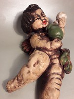 RITKA! Vintage Olasz Bozner Engel Thun putto angyal kerámia fali dísz - hibátlan 28 cm