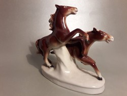 MOST ÉRDEMES! Carl Scheidig Kunst - Grafenthal porcelán vágtató lovak - ló jelzett eredeti hibátlan