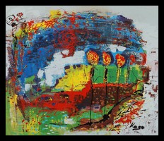"Égig érő fák " Koso festmény hatalmas 80 x 100 cm keretes akció