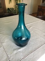 Türkiz színű, csiszolt vintage üveg palack / váza
