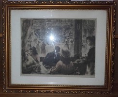 Kórusz József  Eszpresszóban című képe gyönyörű antik üvegezett keretben