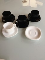 4db fekete, fehér modern francia teás, kávés csésze + 5db tányér