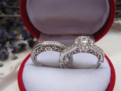 Minden nő álma: Dupla, felépítményes, eljegyzési ezüst gyűrű 