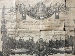 Régi honvéd katonai obsit vég elbocsátó levél okirat 1882